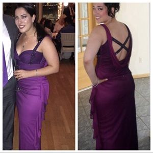 Betsy and Adam royal purple beaded evening gown